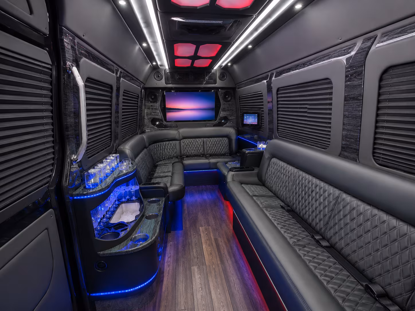 conroe 20 passenger party bus inside